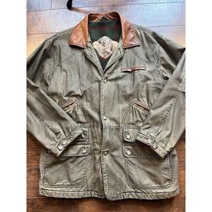 Vintage Willis & Geiger Wool Lined Hunting Chore Pocket Leather Trim Jacket L
